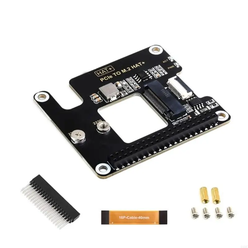 E65C For Pi 5 PCIe to M.2 HAT NVME High Speed Expansion Board with 16Pin Cable GPIO Header Support Active Cooling for RPI 5
