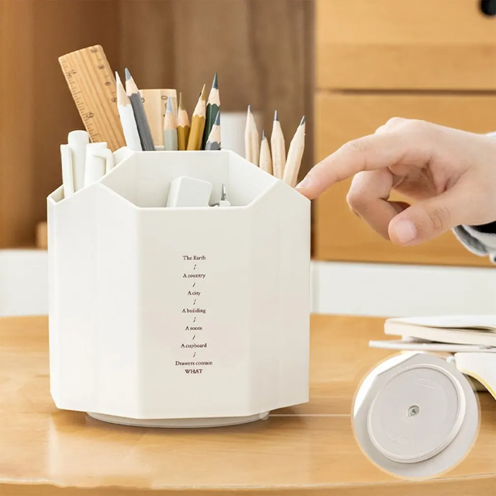 

Hot 360° Rotating White Pen Holder Pencil Makeup Brush Bucket Dust-proof Cosmetic Storage Box Compartment Desktop Organizer