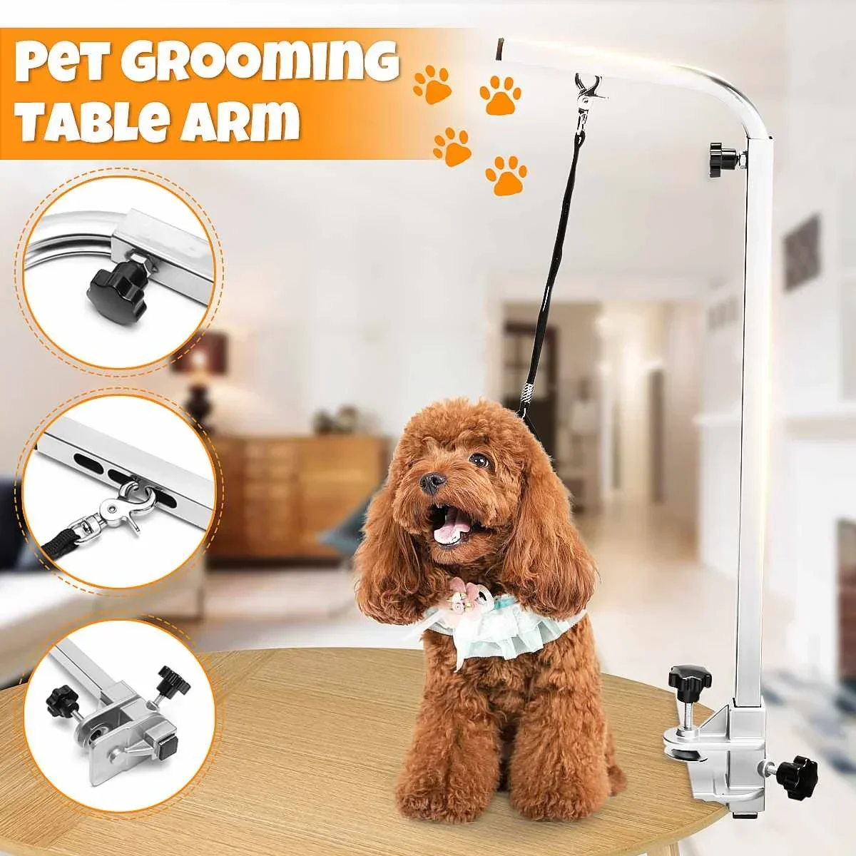 

Pets Suspension Grooming Bracket Foldable Steel with Sling Adjustable Metal Table Arm Support Dog Cat Holder for Bath Desk