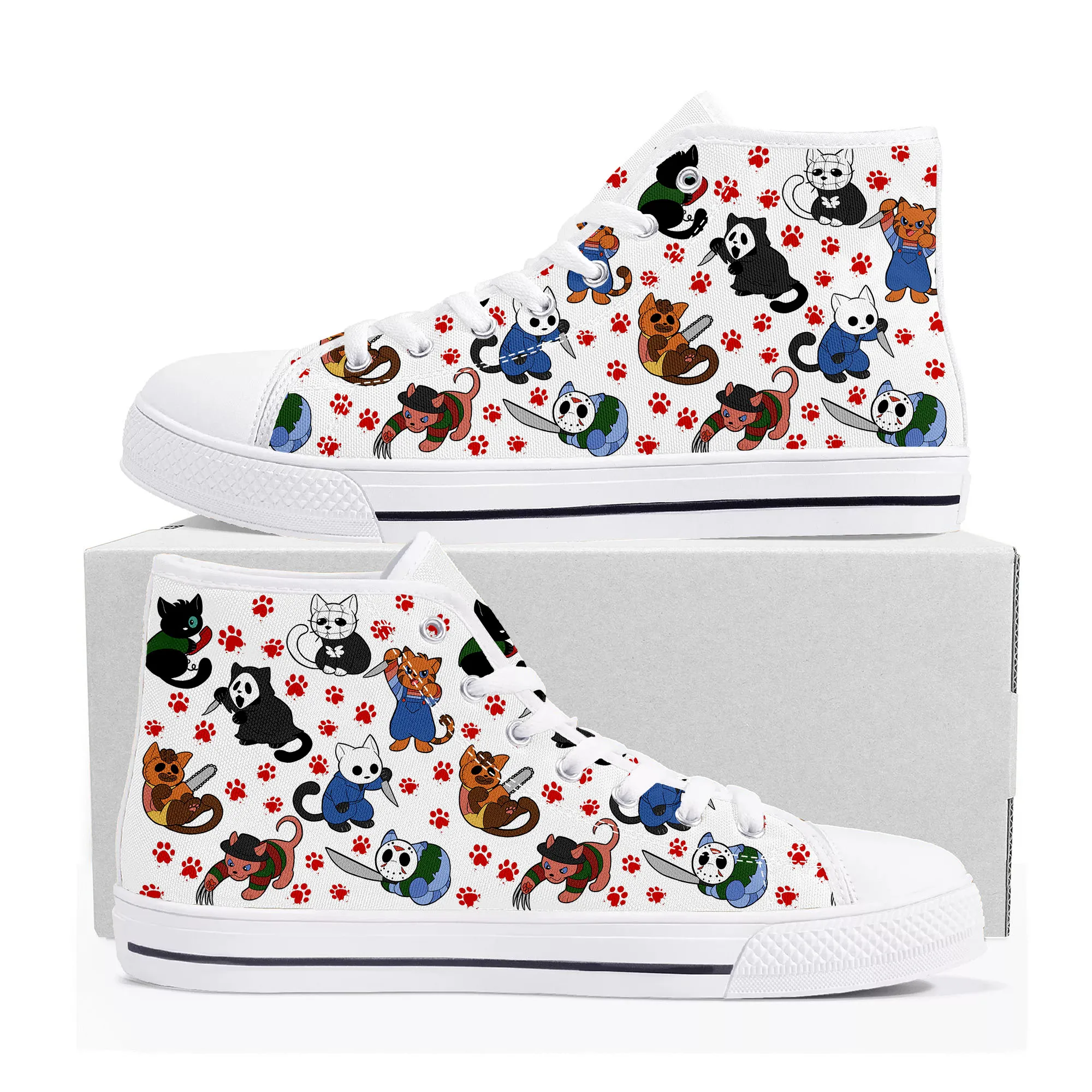 Cat Horror Movies for Cat Lovers High Top High Quality Sneakers Mens Womens Teenager Canvas Sneaker Couple Shoes Custom Shoe