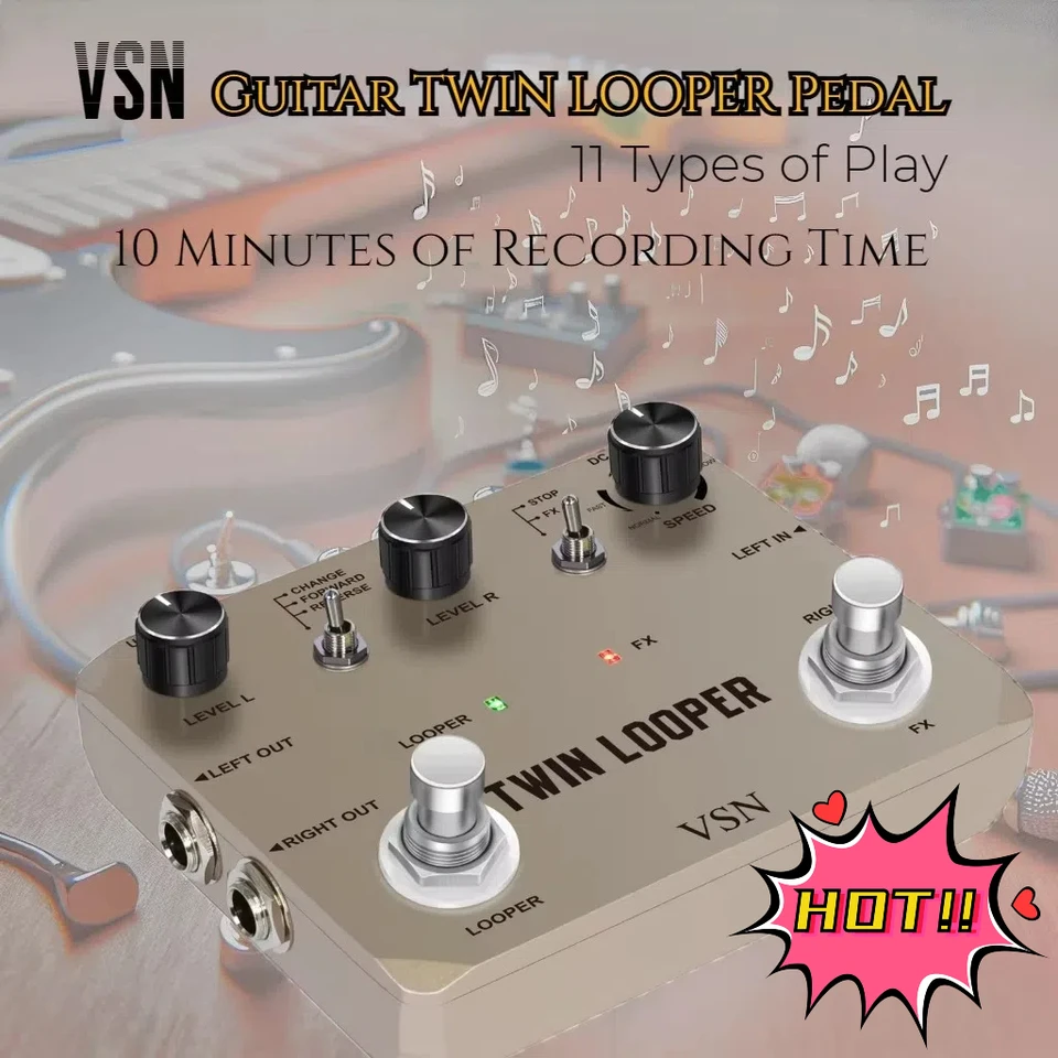 VSN Looper Electric Guitar Effect Pedal Guitar Loops Pedal Station Unlimited Overdubs 10 Minutes of Looping With USB to Import and Export Loop並行輸入 : VSN Looper Pedal, Stereo Guitar Loop Pedals, Guitar