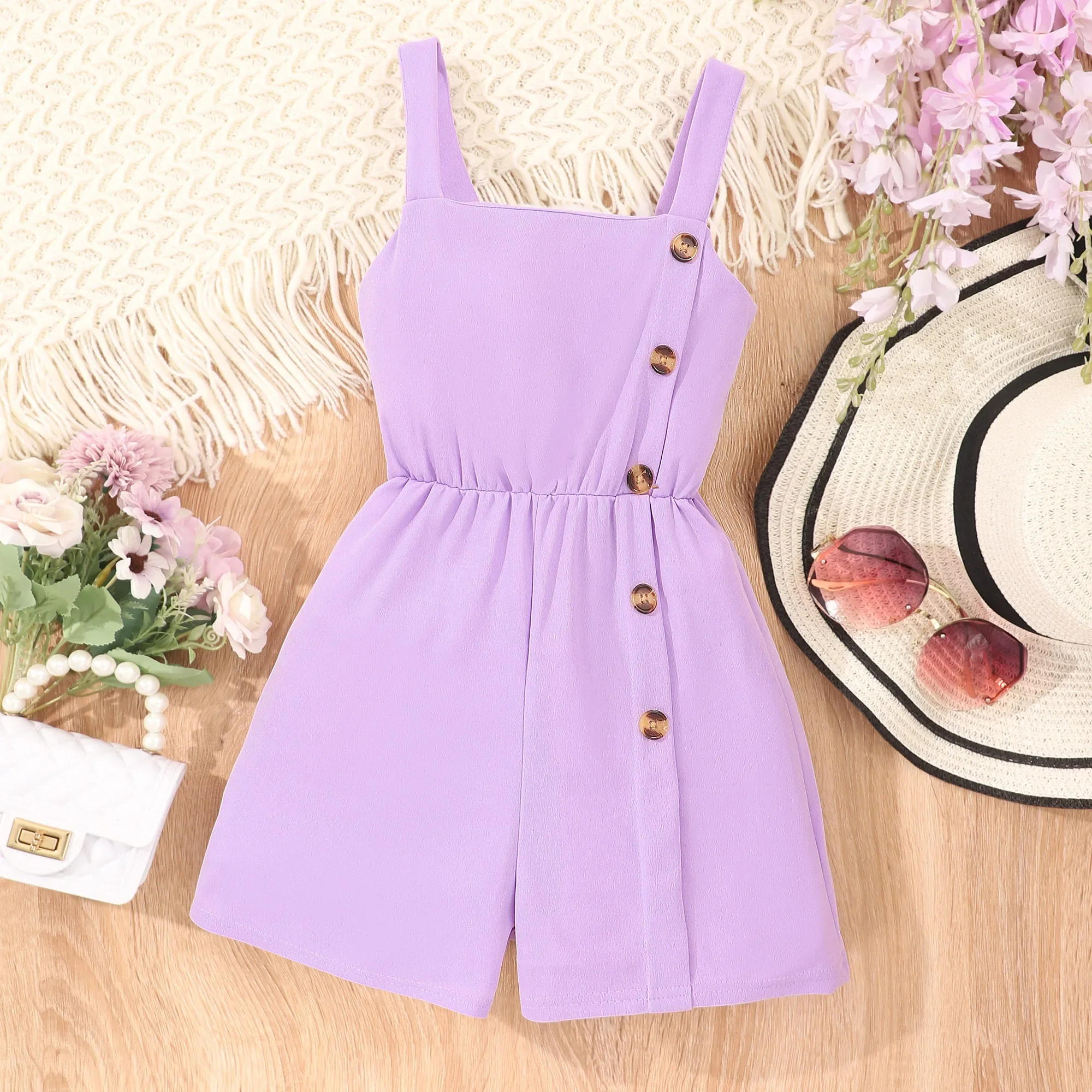 2024 Jumpsuit Kids Girl Overalls Summer Sling Cute Solid Color Casual Beach Party Clothes Big Girl Romper 8 To 12 Years Old 4