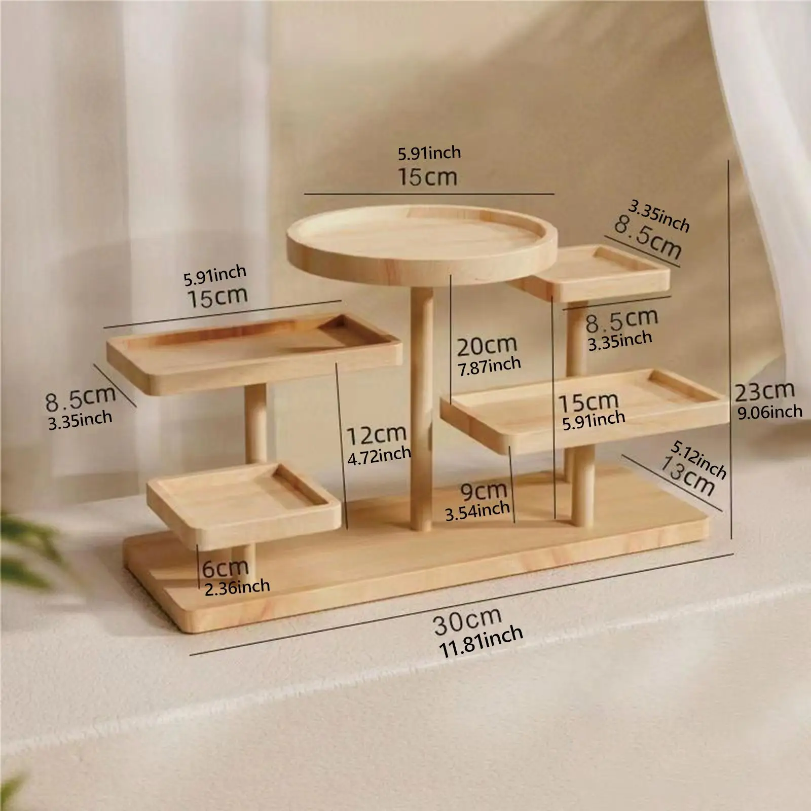 Holder Statue Dessert Collectibles Display Decor Wooden Multi Layer Display Rack for Desktop Livingroom Party Home Restaurant