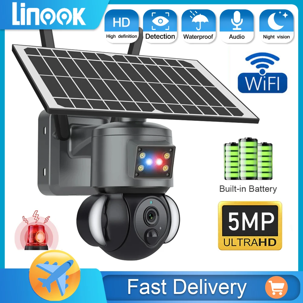 

Linook 5MP CCTV wireless WIFI outdoor solar monitoring camera 360. Waterproof IP closed-circuit television camera. night vision