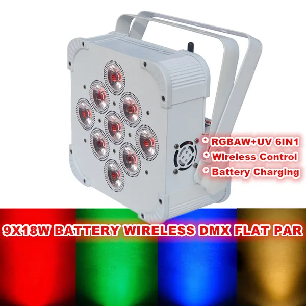 (6pcs + 1 충전 케이스) 교회 쇼용 9x18w rgbaw uv wifi app 배터리 par light luz par led dmx, 디스코 dj 파티 무대 조명