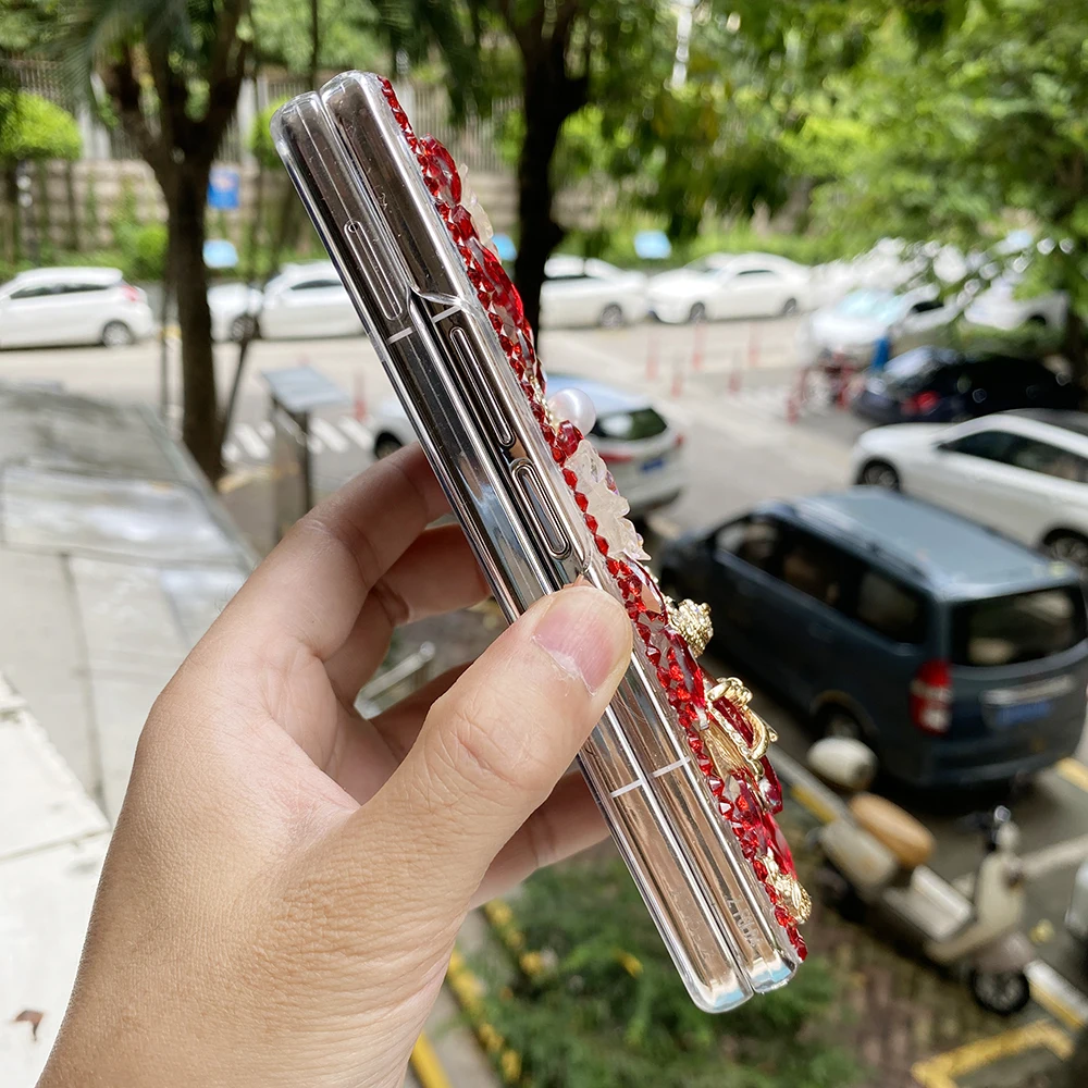 Cute 3d Bear Rhinestone Hard Pc Phone Case For Samsung Galaxy Z Fold_voghion.com