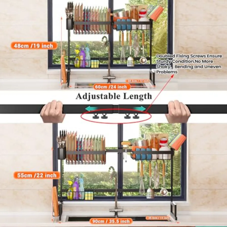 Over Sink Dish Drying Rack Expandable Height Length SnapOn Design Large Dish Drainer Storage Counter Organizer 24 35.5(L) x 12(