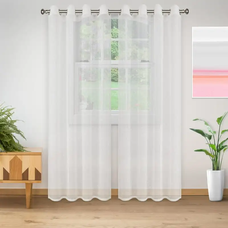 

Delicate Flower Sheer Curtain Panels (2) - White