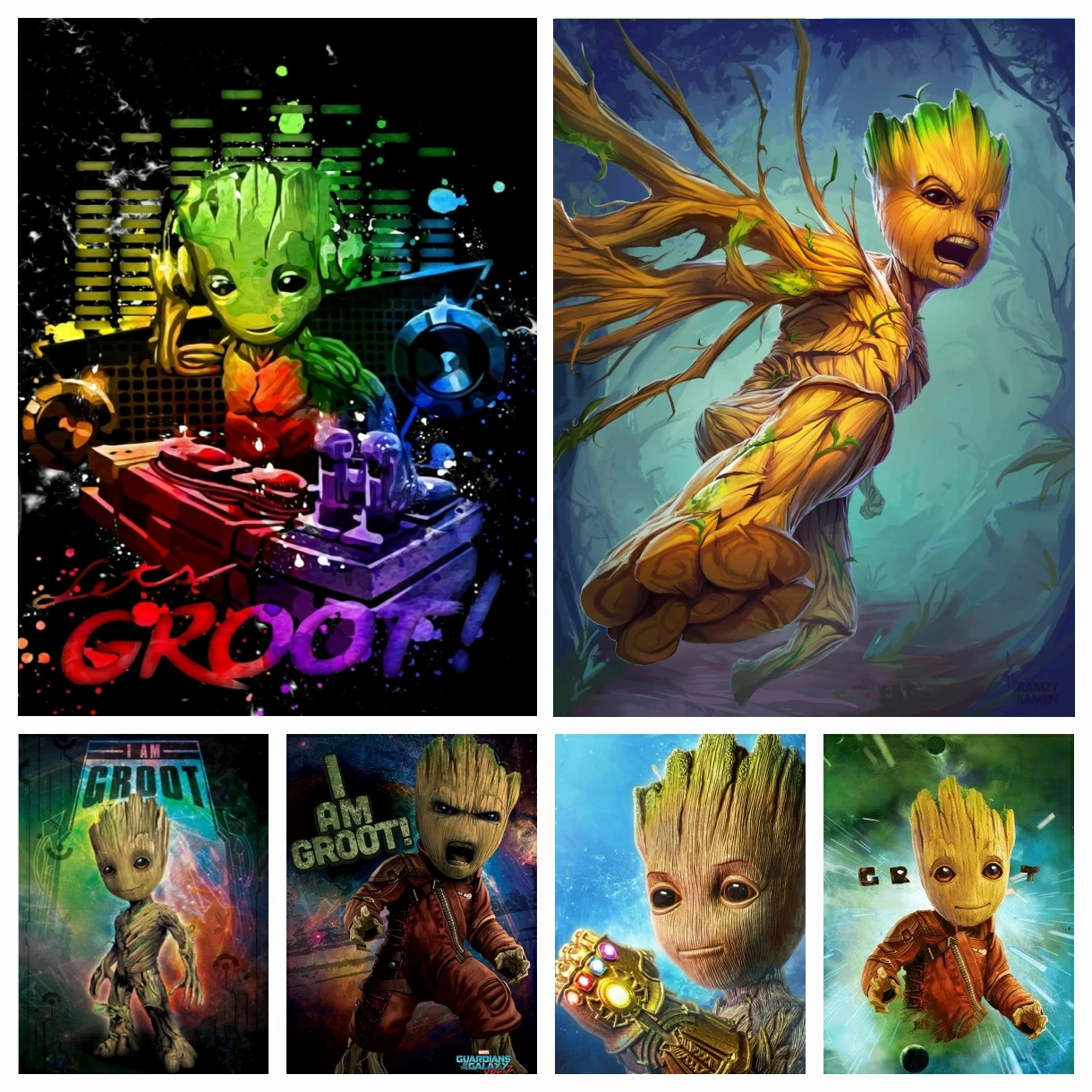 

Marvel Guardians Of The Galaxy Full Square Round Cross Stitch Rhinestones Diamond Painting Cartoon Groot Child's Birthday Gift
