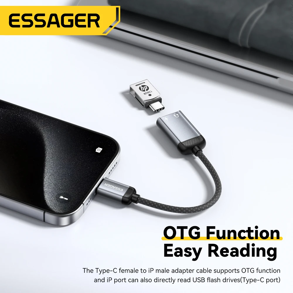 Essager Type C Audio Adapter Cable Headphone Type-C Female to iP Male OTG Adapter for iPhone16 15 14 Samsung Xiaomi iPad Macbook