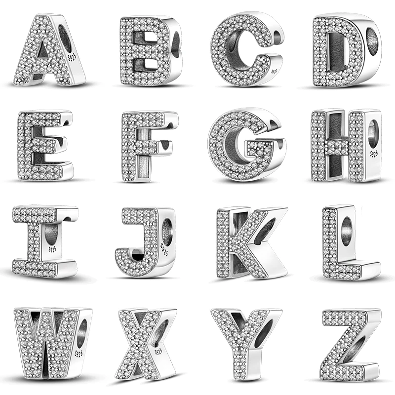 Charms Jewelry For Women English Letters A-Z Beads Fit Pandora 925 Original Bracelet Necklace 925 Silver Multiple Shapes Letter