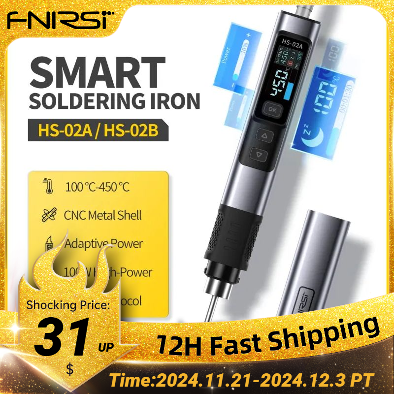 FNIRSI HS-02 Adjustable Temperature Soldering Iron DC 20V 100-450â Welding Solder Rework Station PD 100W Portable Repair Tool