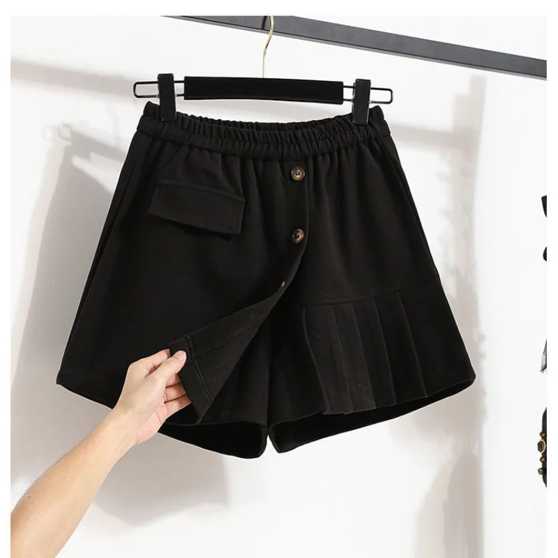 Plus Size New Irregular Pleated Pants Skirt Autumn Winter Elastic Waist Loose Solid A-line Shorts Vintage Casual Women Clothing