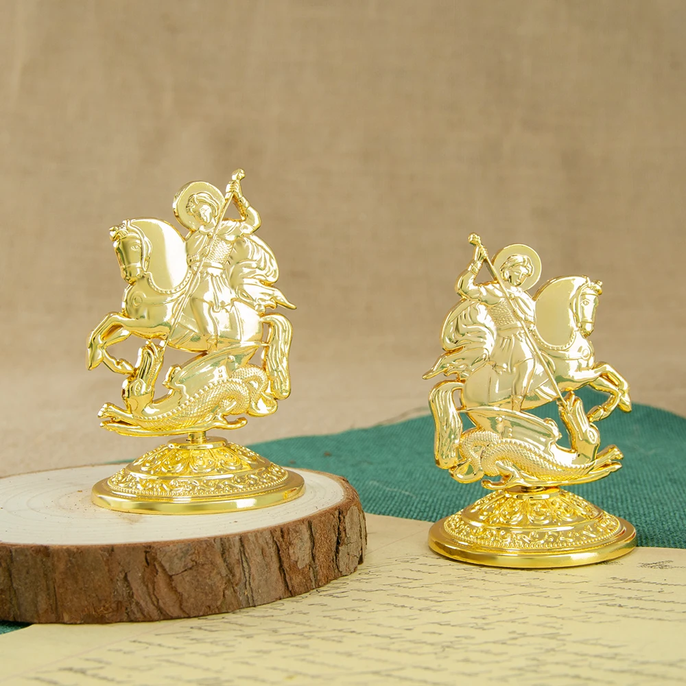 HT Orthodox Myth George Killing Snake Icon Gold Plated Religion Gift Box Church Home Table Stand Religion Statue religious ritual accessories