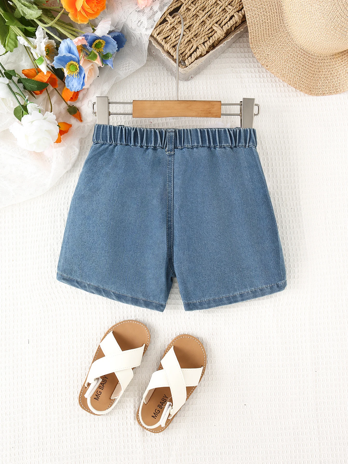 New kids girls cute style denim shorts with bow tie