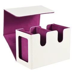Deluxe Twin Card Deck Box with Dual Commander Display, Holds 140+ Sleeved Cards (White - Purple)
