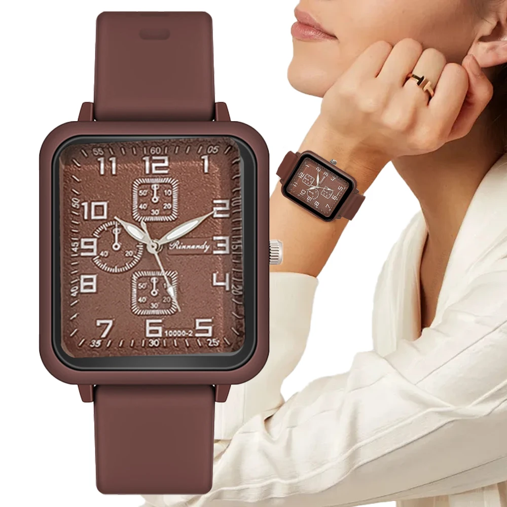 Ladies Fashion Sports Digital Square Design Casual Brown Silicone Women'S Dress Regalo Versatile Orologi Di Vendita Caldi