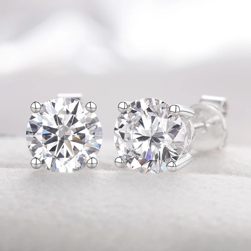 Boucles D'oreilles Studs 3 Carats Or Blanc 14k - Diamants Simulés, Coupe Brillante, Fermoir Pushback - Neuf Sans Emballage