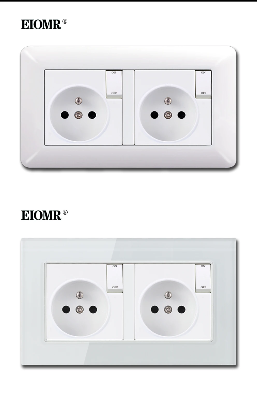 Description Picture 3 of itemEIOMR EU Standard Wall Socket 146*86mm Ground 16A 220V with Small Push Button Switch PC/Glass/Stainless Steel Panel Power Socket