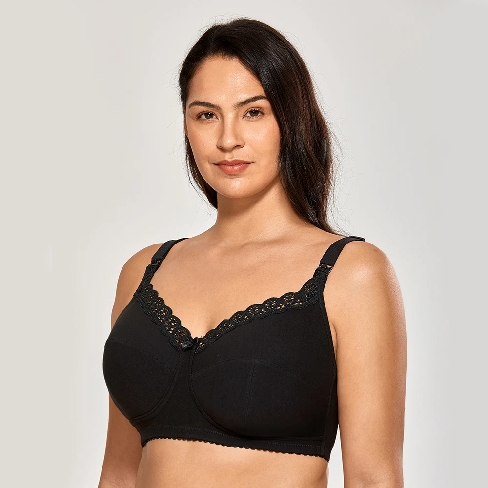 Gratlin Plus Size Breastfeeding Nursing Bra Women's Cotton Wirefree Soft Maternity With Lace Trim