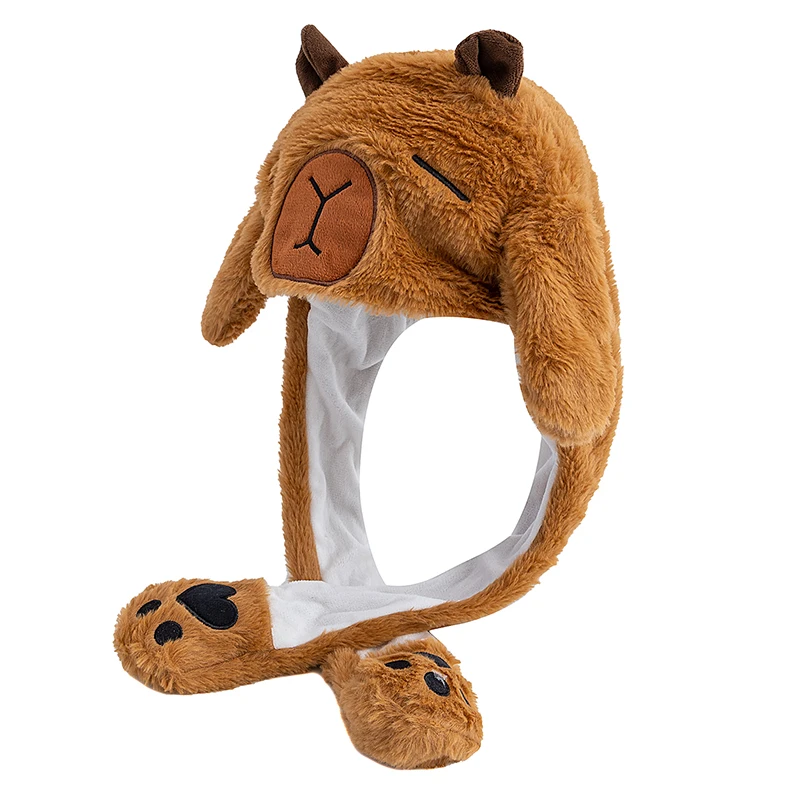 New Style Lovely Capybara Kapibala Ear Moving Up Cap Women Girls Cute Funny Hat Rabbits Ears Plush Winter Lovely Hat ﻿