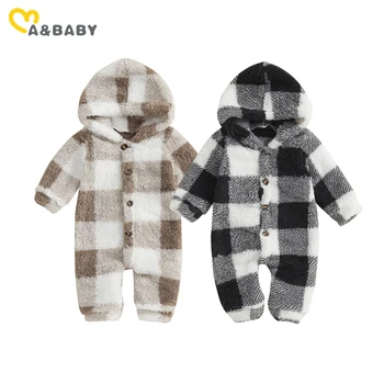 ma&baby 0-12M Neonato Neonato Ragazza Tuta Autunno Inverno Manica lunga Pagliaccetto caldo Stampa scozzese Abbigliamento per bambini