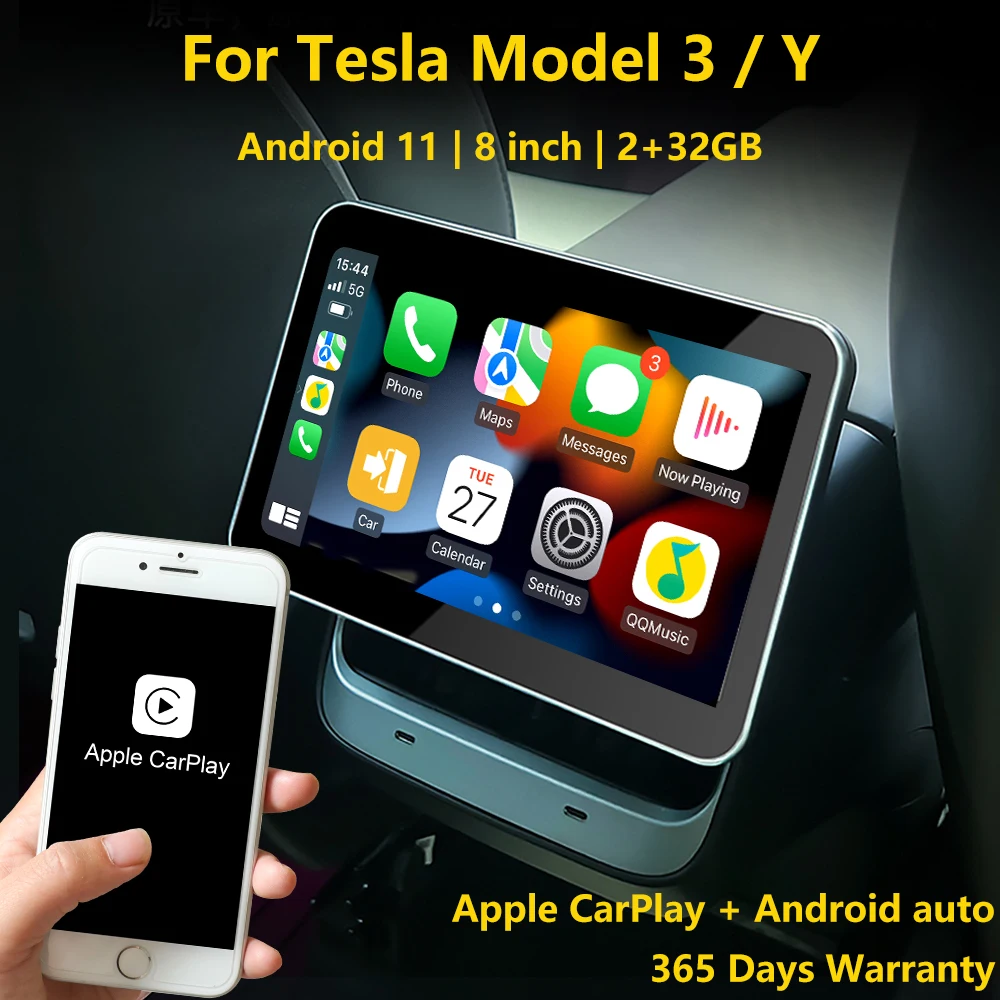 

For Tesla Model 3 Model Y Rear Entertainment Air Condition Built-in speaker Touch Screen Entertainment System Climate Control