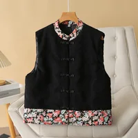 Fashion Plus Size Women Padded Vest Autumn Winter Color Contrast Chinese Style Buckle Hot Stamping Splicing Warm Waistcoat 8277