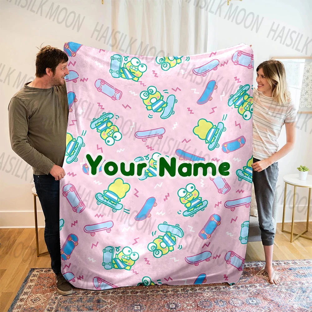 Personalized Sanrio Keroppi Print Microfiber Blanket for Adults and Kids