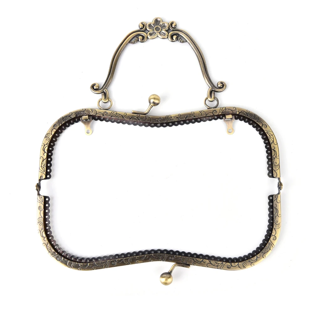 

1pc 20.5cm Sewn On Coin Pocket Evening Purse Metal Frame Handbag Buckle Bronze Tone Engraved Handle Accessories Brand New