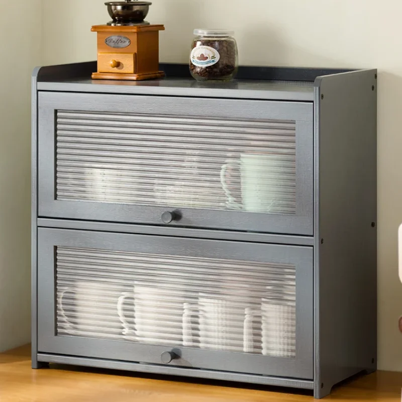 Natural Bamboo Storage Cabinets Dustproof Acrylic Doors Cup Holder Tea Set Display Kitchen Organizer Dining Room