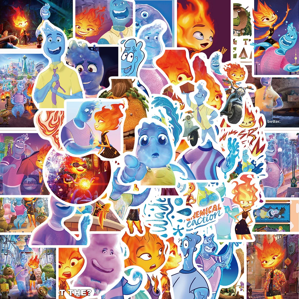 10/30/50pcs Disney Movie Elemental Cartoon Anime Stickers Decals Laptop Car Suitcase Motorcycle Wall Decoration Sticker Kids Toy 50pcs hacker programmed sticker diy waterproof decoration laptop scrapbook suitcase cup phone guitar cool toy gift decal