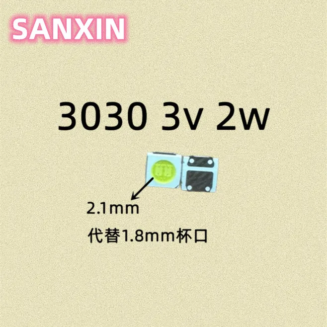 ตัวเลือกสินค้า 100 ชิ้น LED 3030 ชิปคู่ 1W-2W สีขาว สำหรับจอภาพ