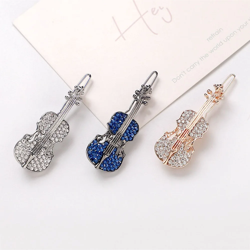 New Elegant Rhinestone Violin Hair Clip For Girls Sweet Crystal Hairpins Barrettes Women Jewelry Hair Accessories Gifts