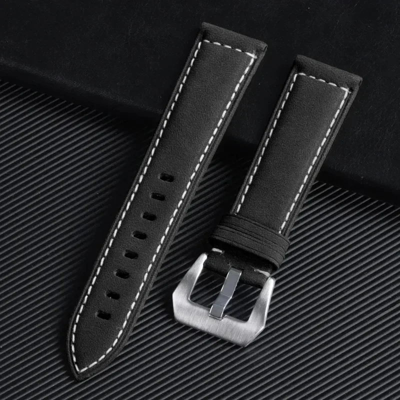 Vintage Matte Polished Genuine Leather Watch Strap - Blue Brown Bracelet