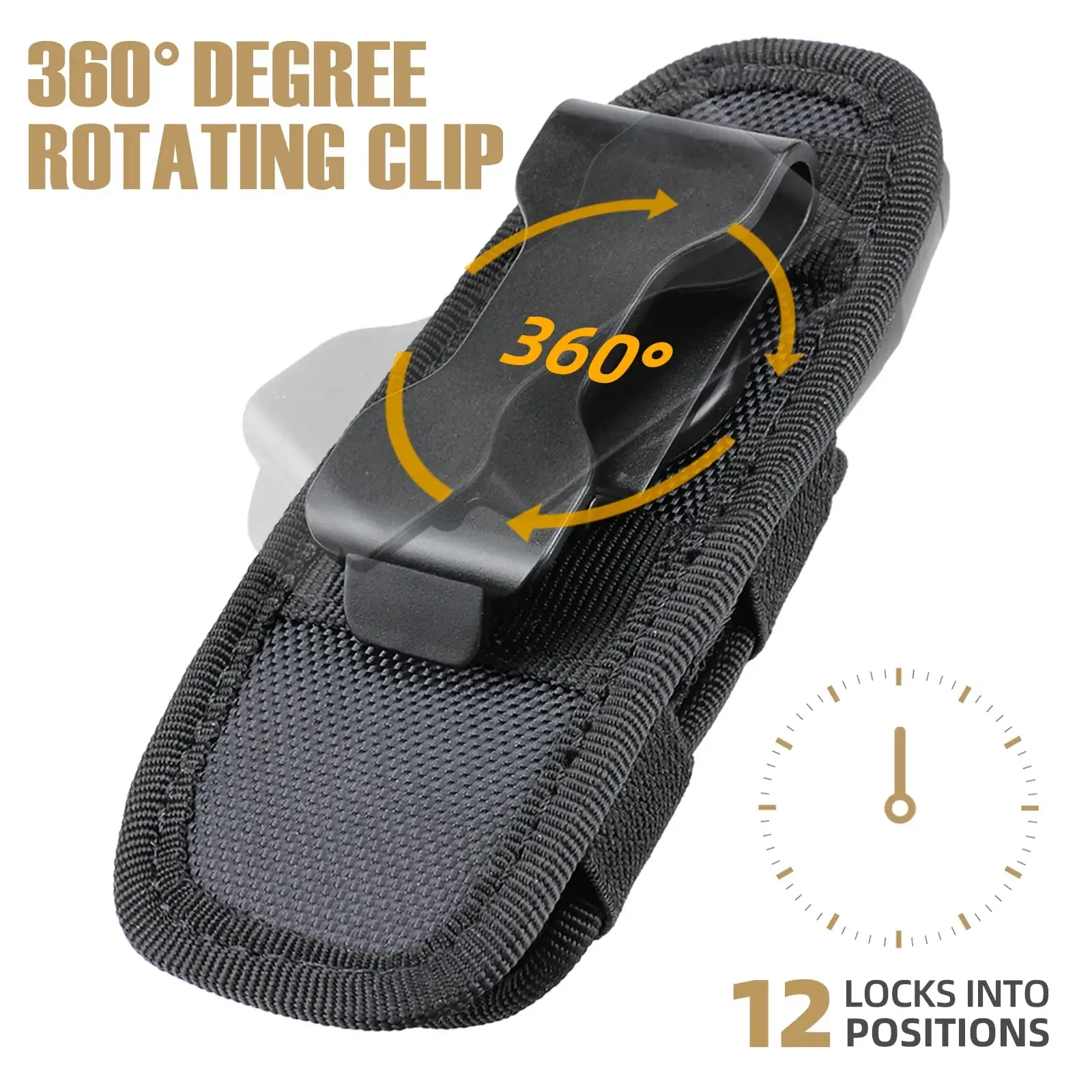 Torcia tattica Fondina Cintura Torcia Borsa Durevole Caccia Accessorio di illuminazione Kit di sopravvivenza Fondina da 360 gradi Custodia per torcia rotante - immagine 2