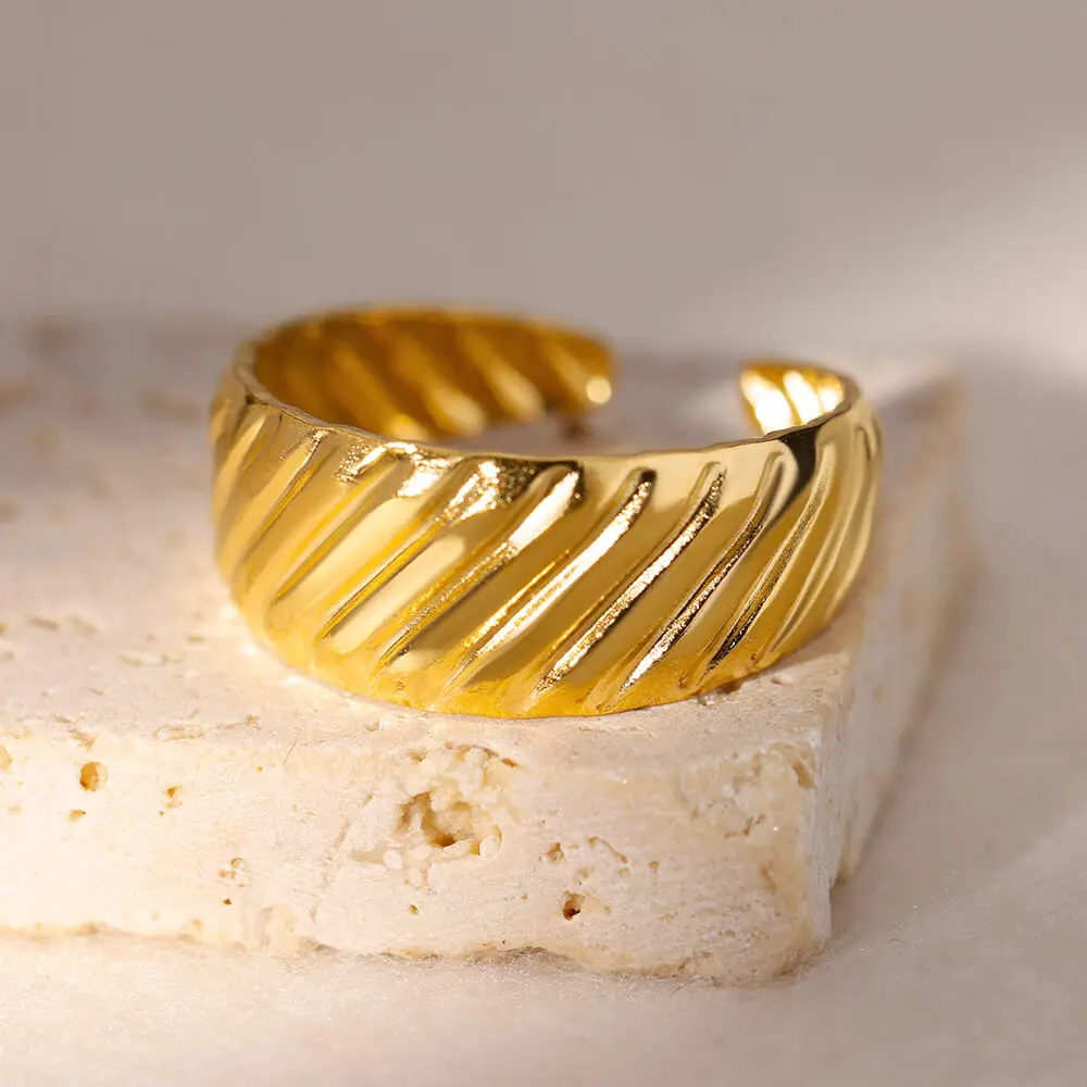 Twill Wrap Open Rings For Women Stainless Steel Gold Color Couple Geometric Ring