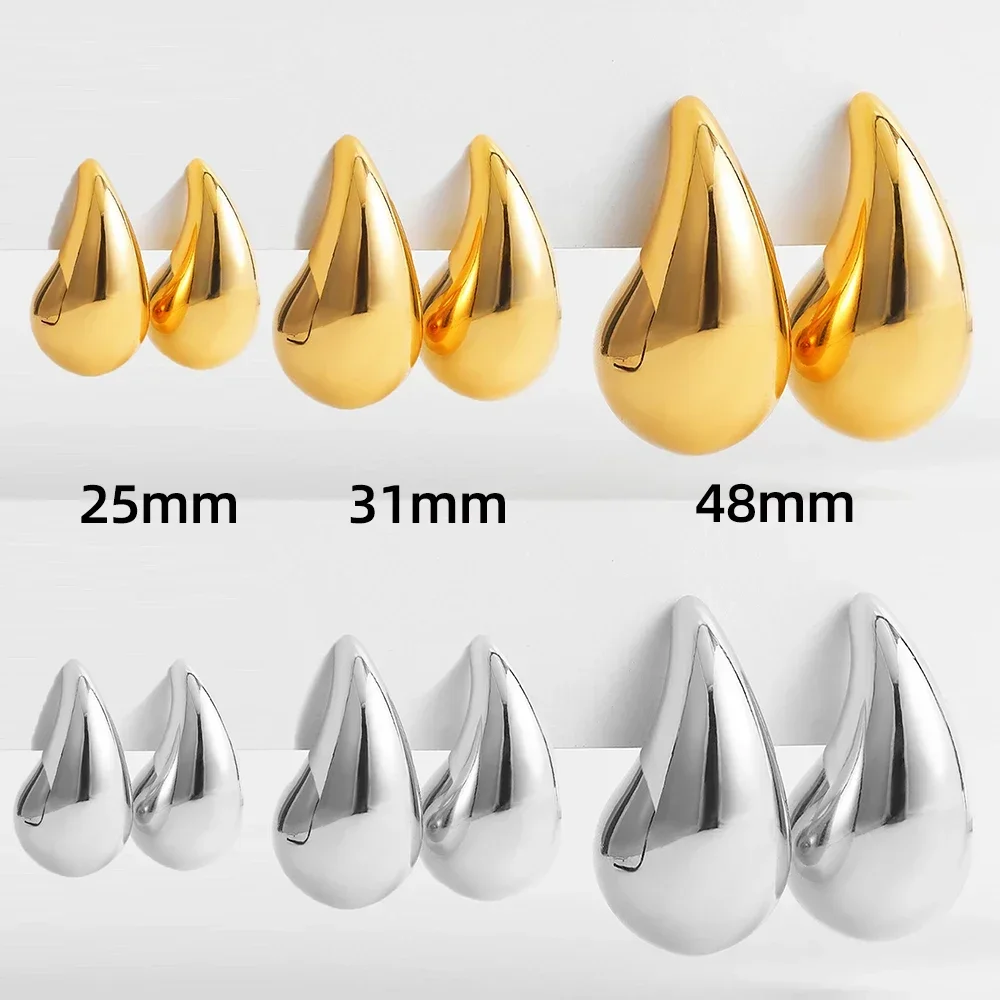 Drop Earrings Oversize Smooth Teardrop for Women Lightweight Large Chunky Dome Stainless Steel Ear Jewelry Gifts
