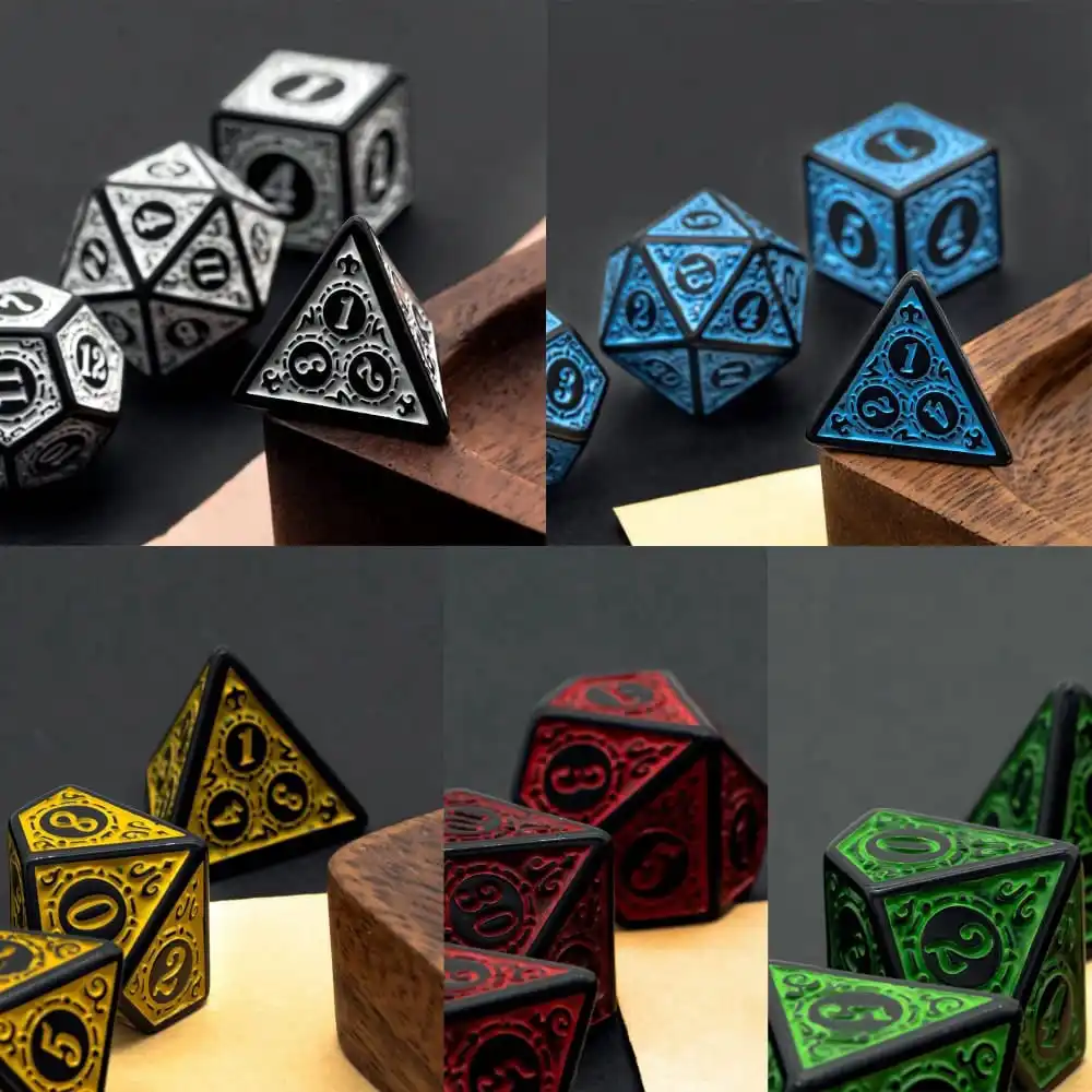 Poludie 7 Pcs/set Dnd Dice Set D4~d20 Rune Window Lattice Polyhedral ...