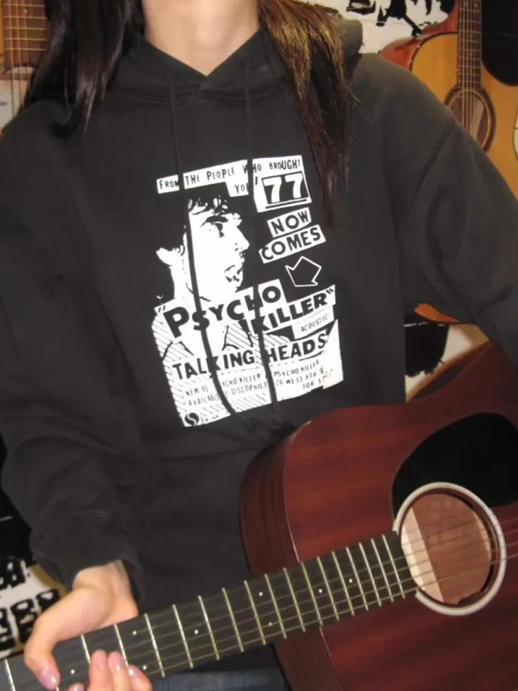 

Повседневные женские толстовки с принтом рок-группы, черные хлопковые толстовки с длинным рукавом и капюшоном, уличная одежда, винтажные свободные пуловеры 2023