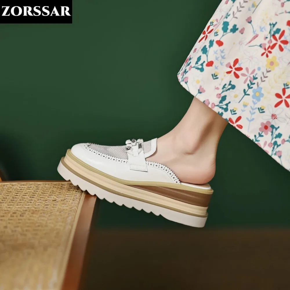 

Summer Ladies Slippers New Fashion Thick Sole Wedge Women's Sandals 2024 New Designer High Heel Sandals Close Toe Mules Shoes