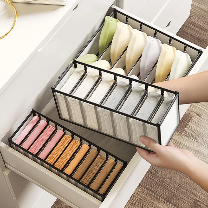 Dormitory Closet Organizer For Socks Underwear Storage Box 7 Grids Bra Organizer