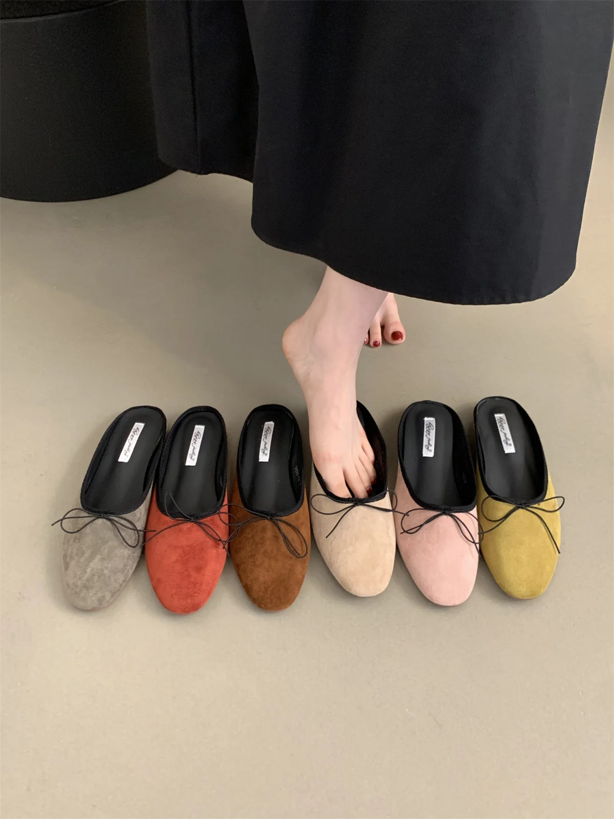 

Summer Bow-knot Round Toe Shallow Slip On Ballerinas Shoes Soft Flat Heel Dress Ballet Shoe Casual Slip On Mules Shoes Outdoor