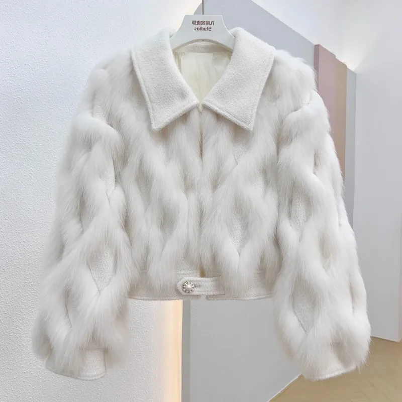 

2023Real fur,Autumn Winter New Real Full Pelt Fox Fur Coat Women Short Single Breasted Fur Warm Fashion Jacket