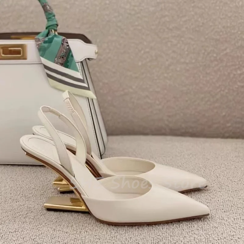 Fashion Design Strange Heel Shallow Sandals for Women Pointed Toe High Heel Slip-On Slingback Pumps Ladies Casual Leather Shoes