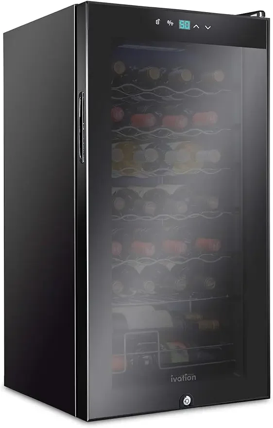 28 Bottle Compressor Wine Cooler Refrigerator W/Lock Large Freestanding Wine Cellar for Red White Champagne or Sparkling