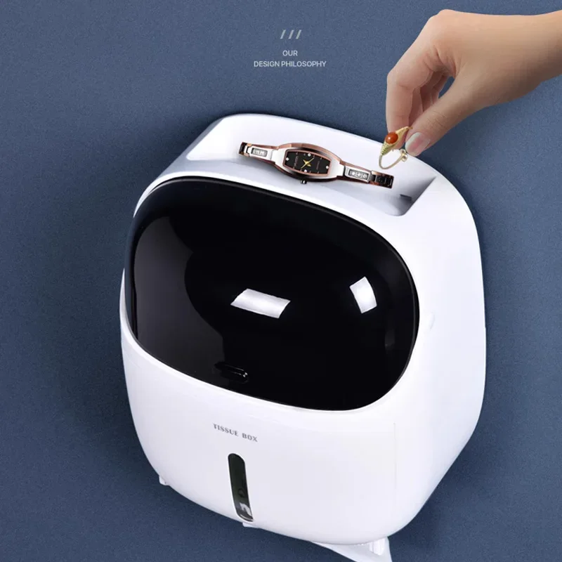 Description Picture 6 of itemCreative no punching waterproof tissue holder toilet tissue box toilet paper storage rack paper drawer bathroom accessories