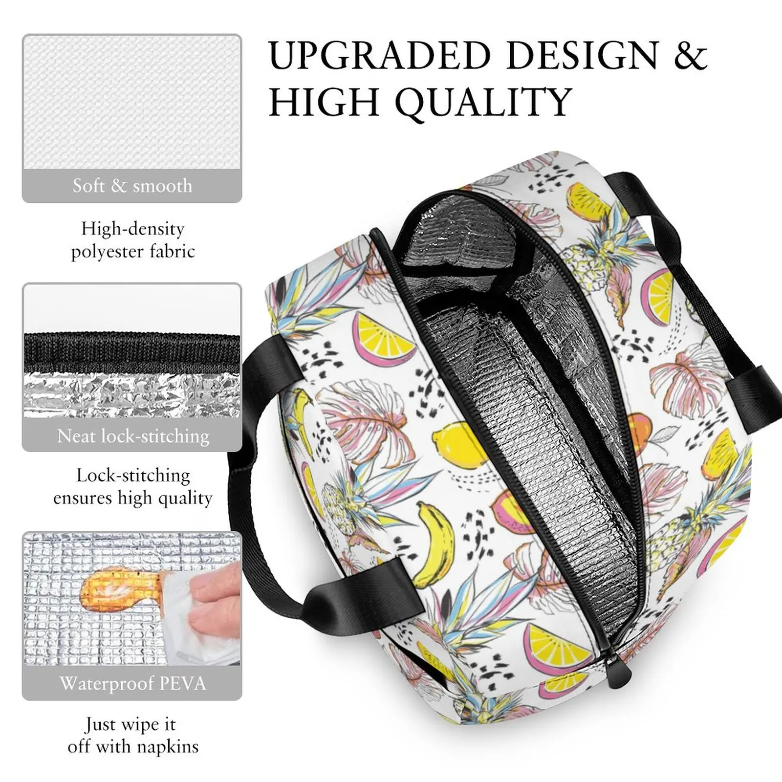 Custom Pattern Tote Lunch Bag for Women Painted Pineapple Print Portable Meal Bag Picnic Travel Breakfast Box Office Work School