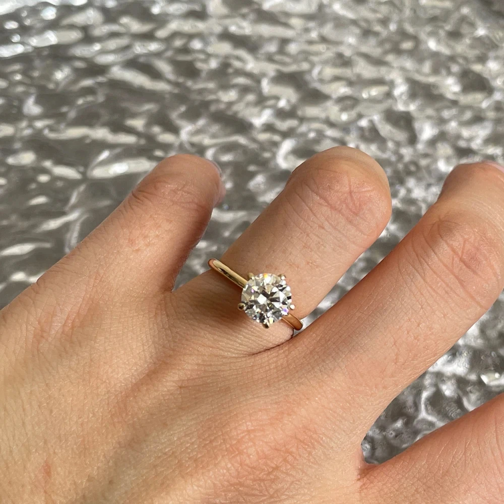 Bague De Fiançailles Or Blanc 14k Avec Moissanite 2.25 Ct - Ronde, Taille US 5.5 (personnalisable)