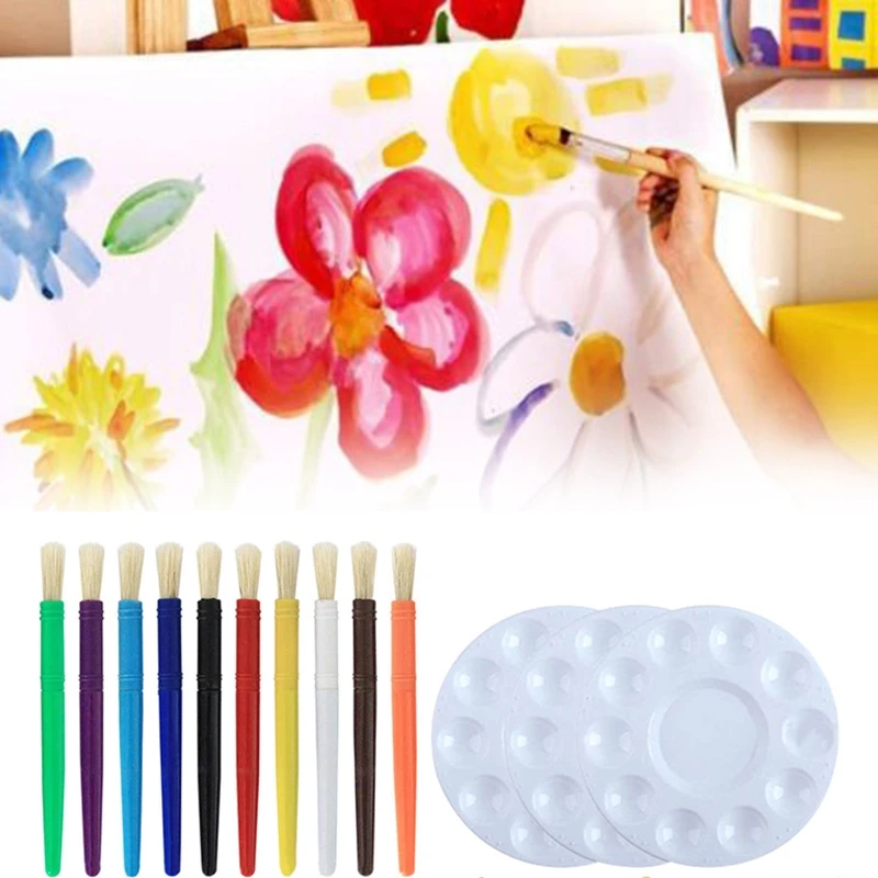 

23Pcs Plastic Watercolor Brush with Paintbrush Cleaning Cups Palettes Portable Kid Art Set for Watercolor Painting